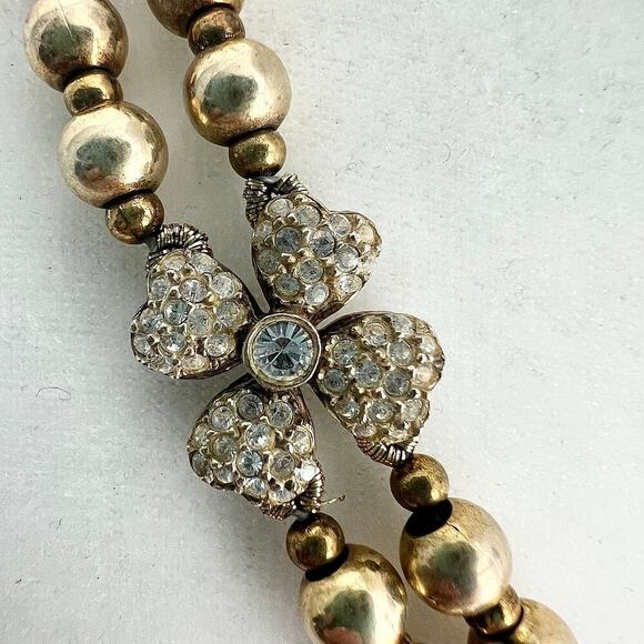 Modital Bijoux Sterling Silver Gold Bead Crystal Studded Floral Collar Necklace - Picture 3 of 11